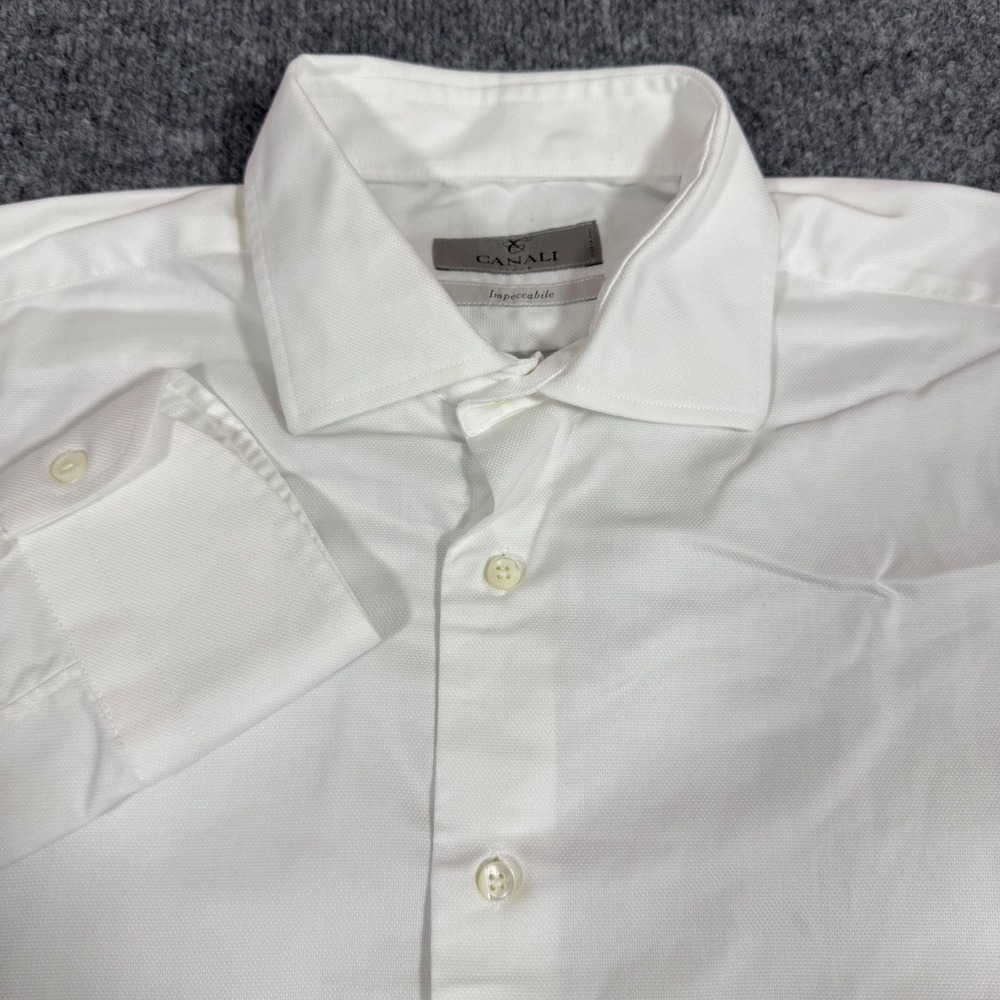 Canali Impeccabile Dress Shirt Mens 16.5 42 White Cotton Made in Italy EUC